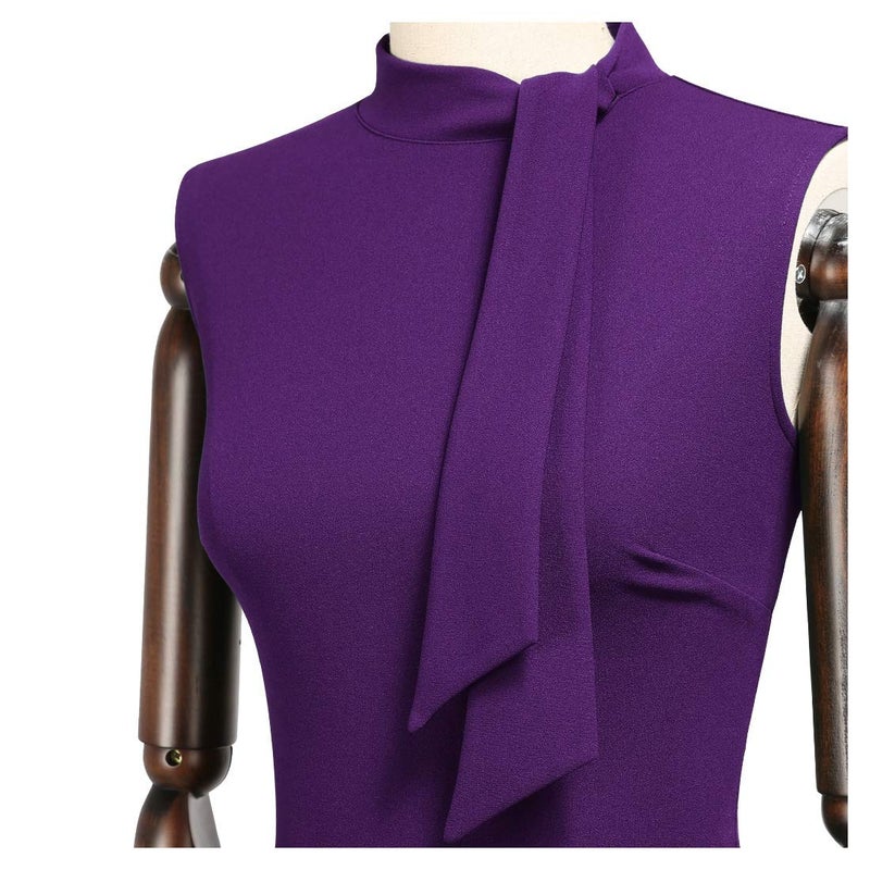 Miusol Women's Retro 1950s Style Half Collar Ruffle Cocktail Pencil Dress (Medium, Purple) - Image 5